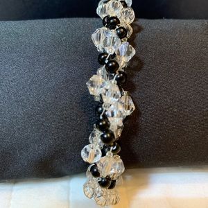 Handmade Black and Clear Beaded Bracelet
